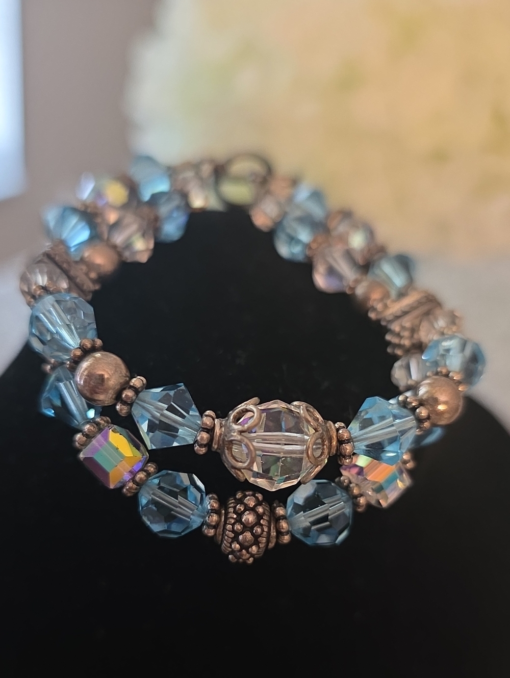 Source Unknown Blue Crystal and Silver-Tone Stretch Bracelet